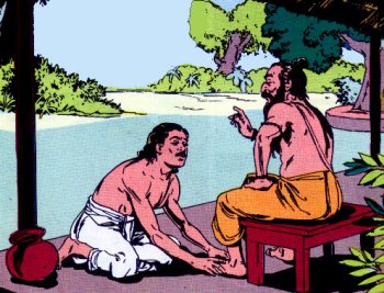 Uddalaka blessing his son Shvetaketu